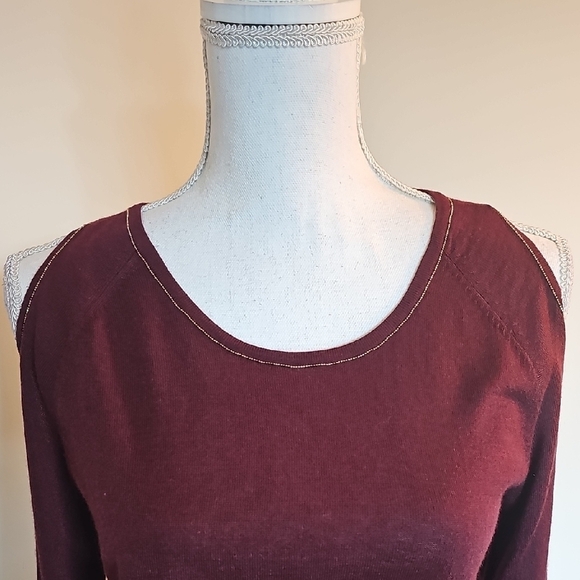 White House Black Market Burgundy Long Sleeve Blouse - Picture 2 of 7